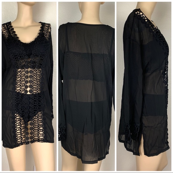 Swimsuit Bikini Cover Up Beachwear Black - Picture 9 of 11